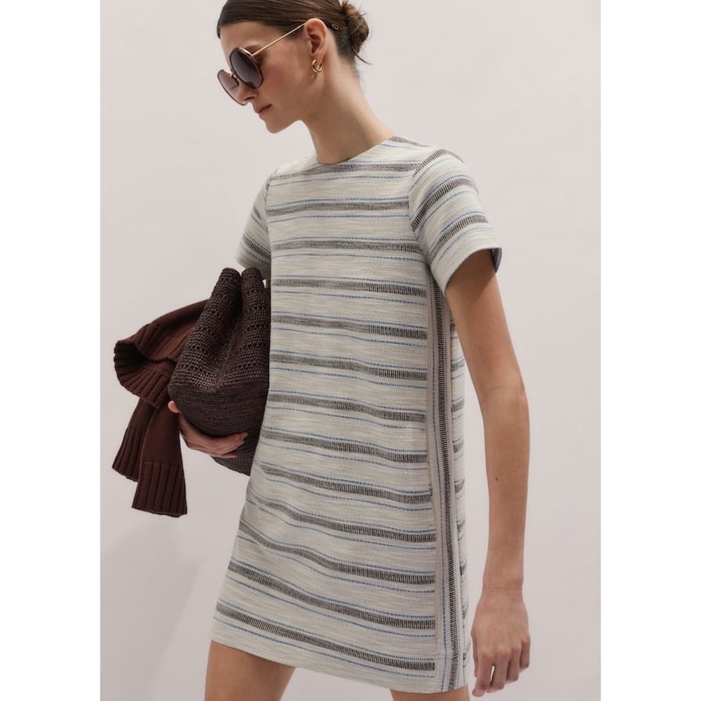 ME+EM Textured Stripe Mini Dress Light Cream Multi 6 New With Tags